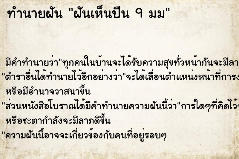 ทำนายฝัน ฝันเห็นปืน 9 มม